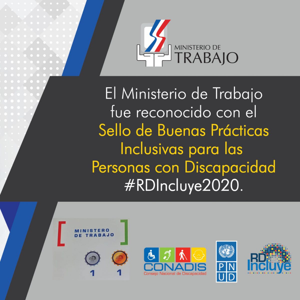 Ministerio de Trabajo recibe “Sello de Buenas Prácticas Inclusivas RD Incluye 2020”